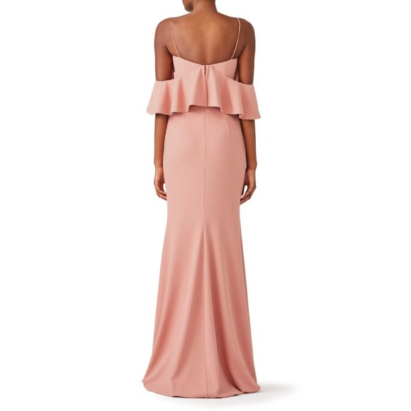 Christian Siriano Clay Ruffle Gown Ruffle Sleeve Maxi Dress Pink Crepe Size 12 - Picture 3 of 16